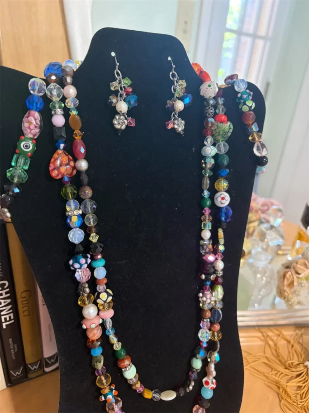 GLASS BEAD NECKLACE - 2 BRACELETS - EARRINGS - Picture 1 of 7